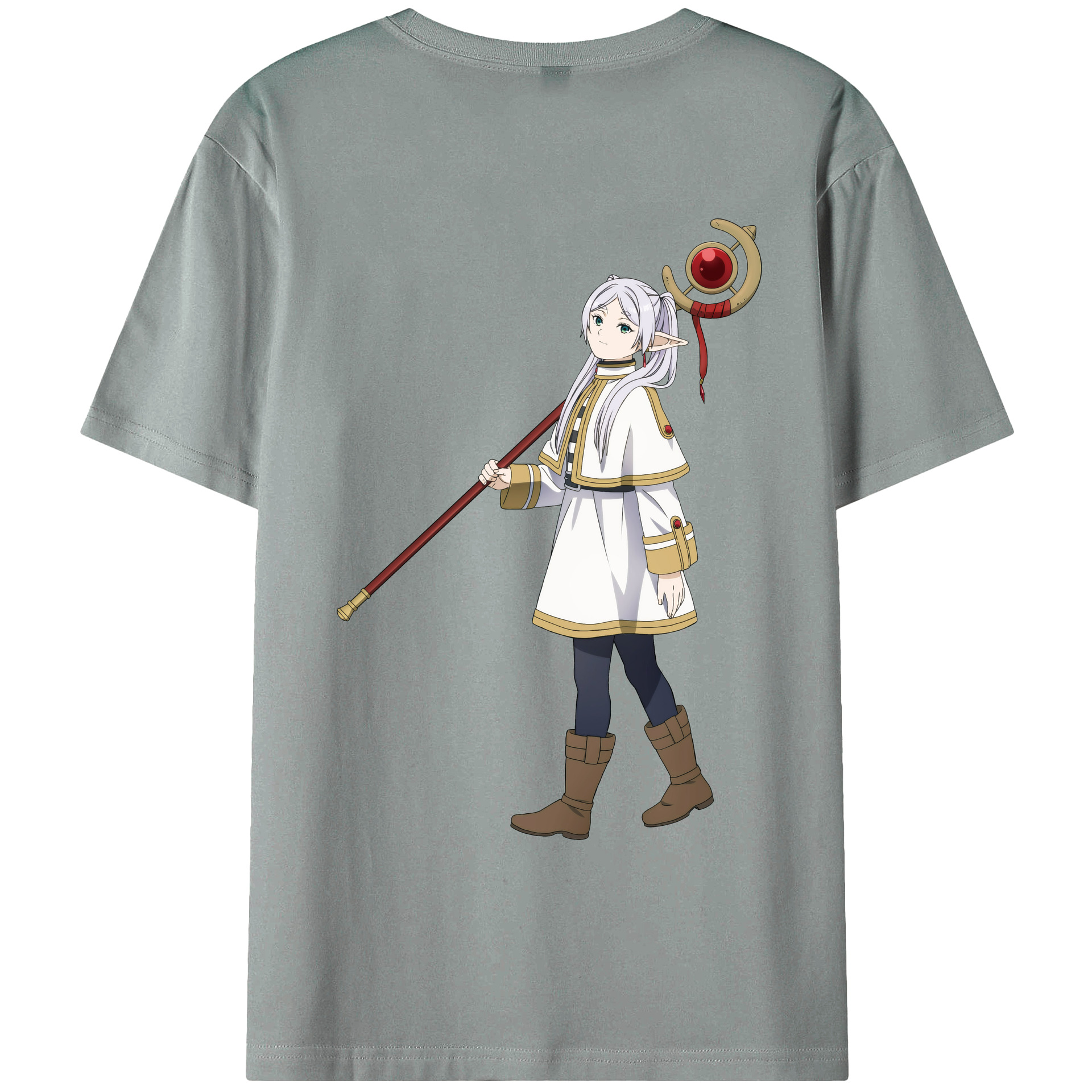 （画像用） 葬送のフリーレン Frieren 綿100％ メンズ半袖Tシャツ（バックプリント） 通気性